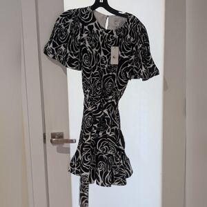Whistles Black and White Rose Print Mini Dress